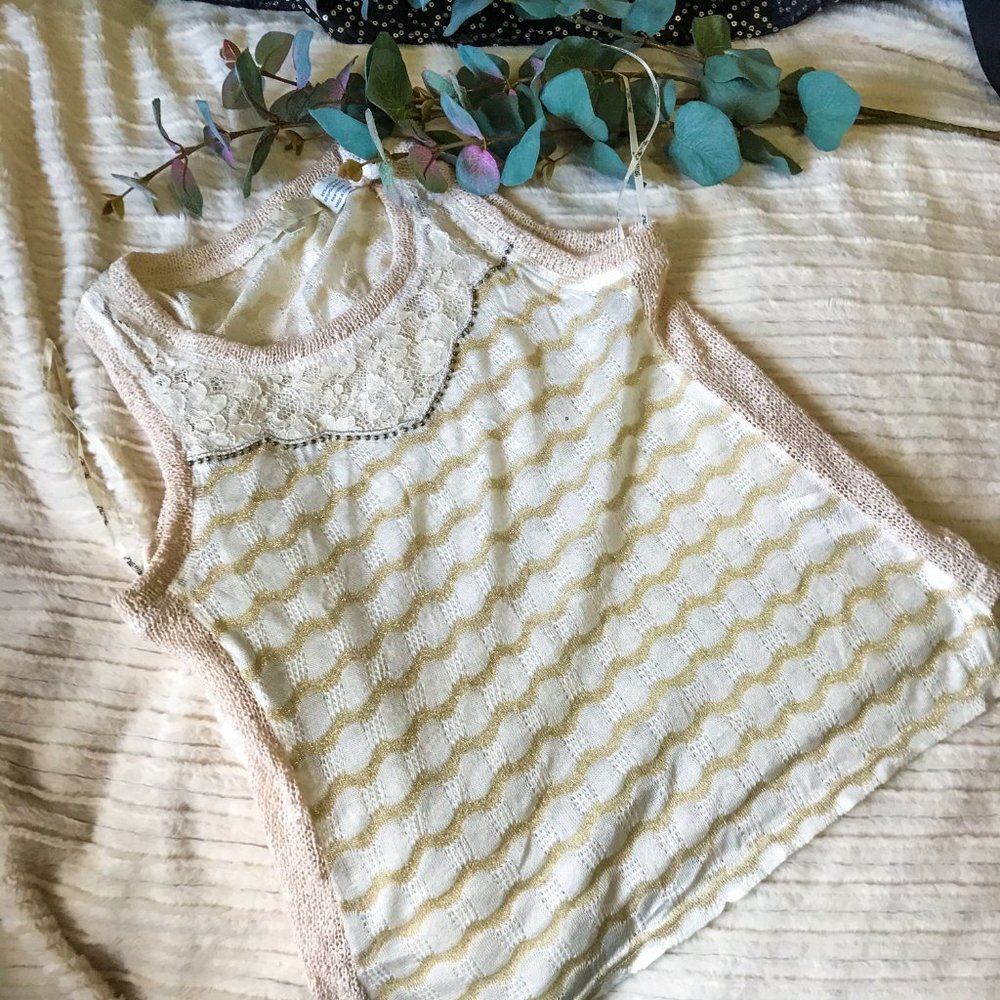 Miss Me Cream Lace & Metallic Sweater Tank